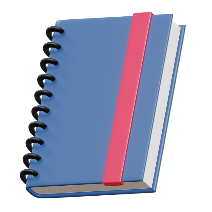 A blue spiral notebook with a pink strap, perfect for generating SEO-friendly ai alt text and effectively organizing notes using keyword generator ai for alt tags.